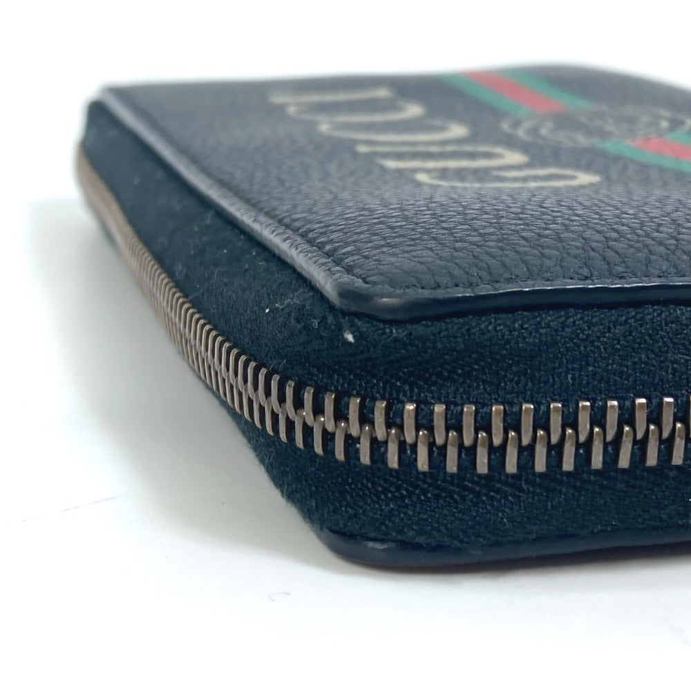 GUCCI 496317 シェリーライン GUCCI ロゴプリント ラウンドファスナー 長財布 レザー メンズ ブラック