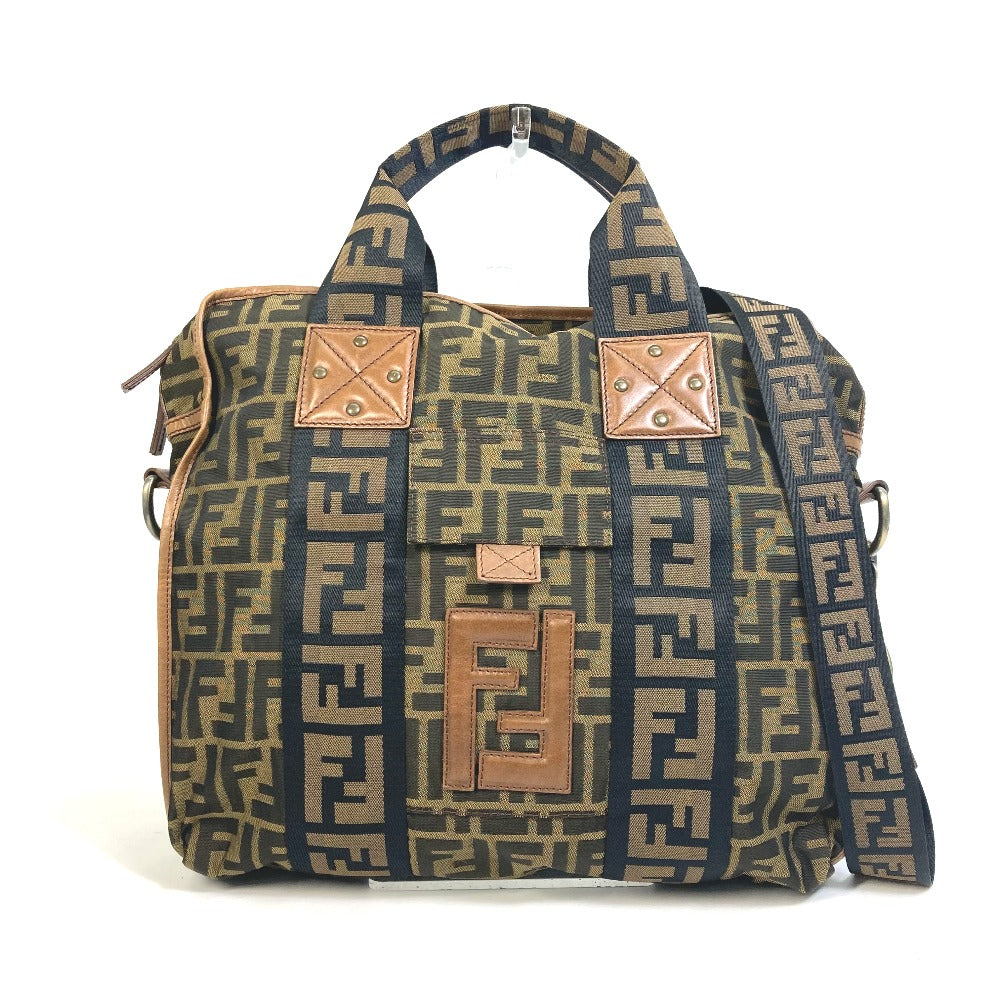FENDI 7VA158 Zucca FF pattern handbag, 2-way bag, shoulder bag, tote bag, leather/canvas, women's, brown