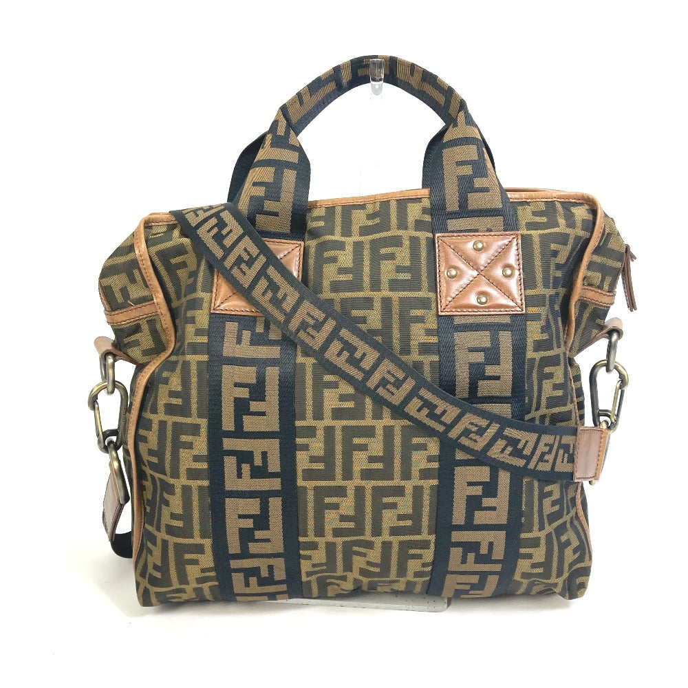 FENDI 7VA158 Zucca FF pattern handbag, 2-way bag, shoulder bag, tote bag, leather/canvas, women's, brown