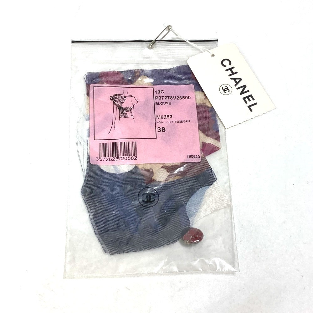 CHANEL P37278 シースルー 半袖 ココマーク CC カメリアボタン トップス アパレル ブラウス シルク レディース マルチカラー