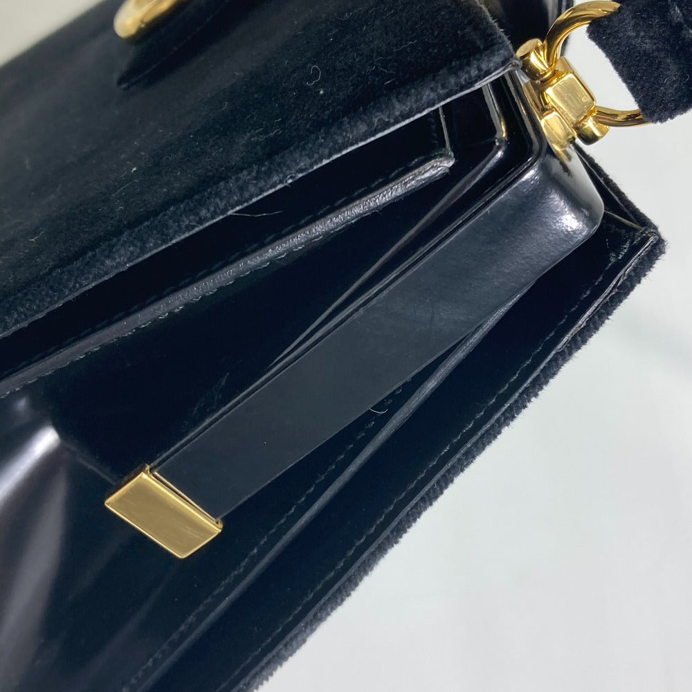 CELINE がま口 ヴィンテージ カバン 肩掛け ショルダーバッグ ベロア/レザー レディース ブラック