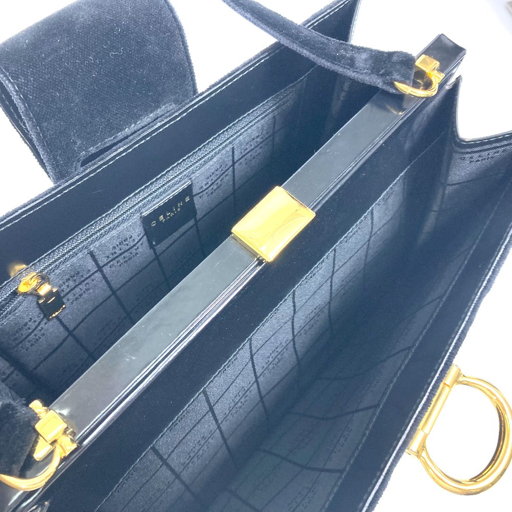 CELINE がま口 ヴィンテージ カバン 肩掛け ショルダーバッグ ベロア/レザー レディース ブラック