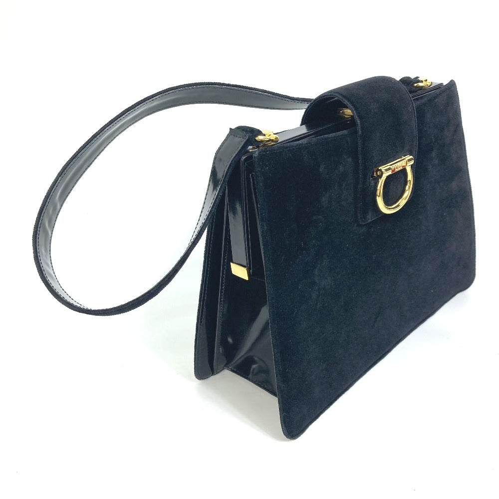 CELINE がま口 ヴィンテージ カバン 肩掛け ショルダーバッグ ベロア/レザー レディース ブラック