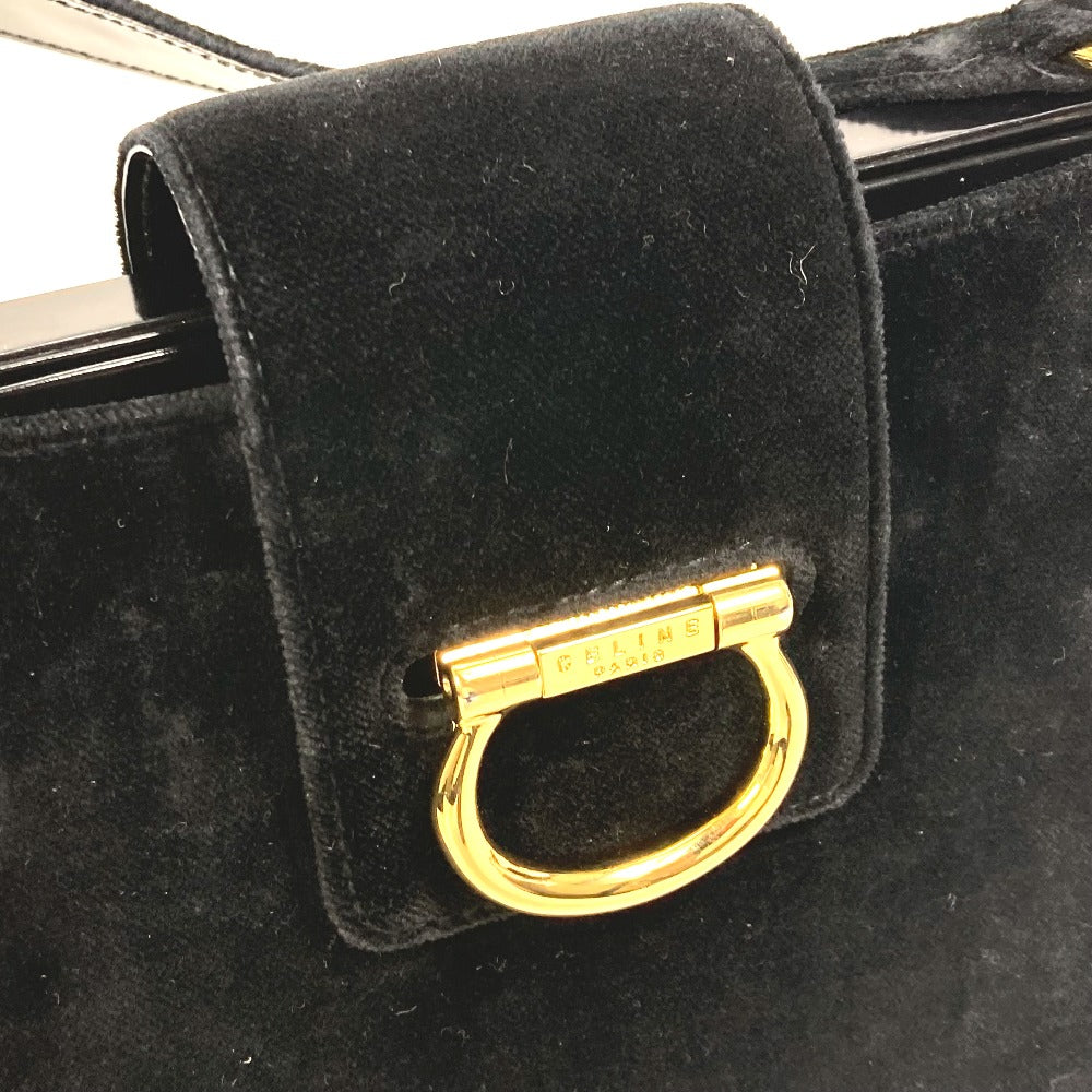 CELINE がま口 ヴィンテージ カバン 肩掛け ショルダーバッグ ベロア/レザー レディース ブラック