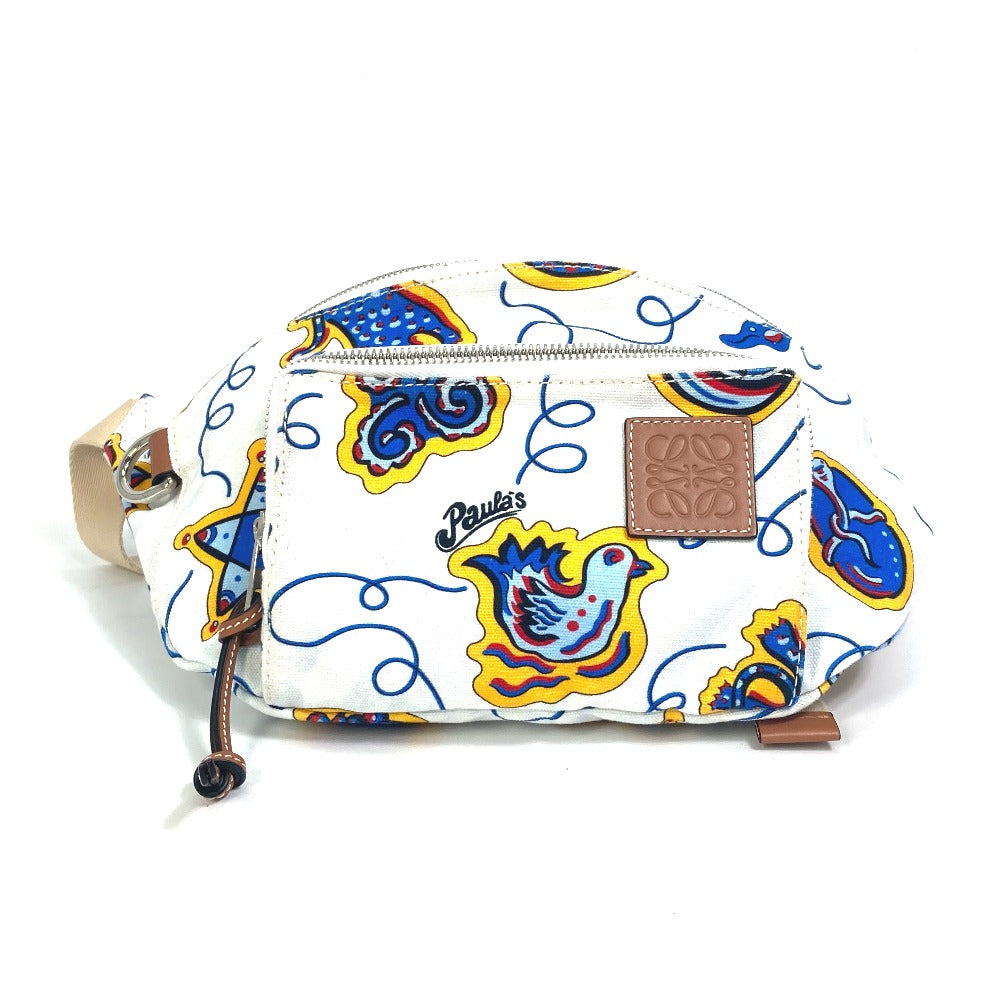 LOEWE Anagram Waist Bag, Shoulder Bag, PAULA'S IBIZA Canvas Body Bag for Men, White and Blue