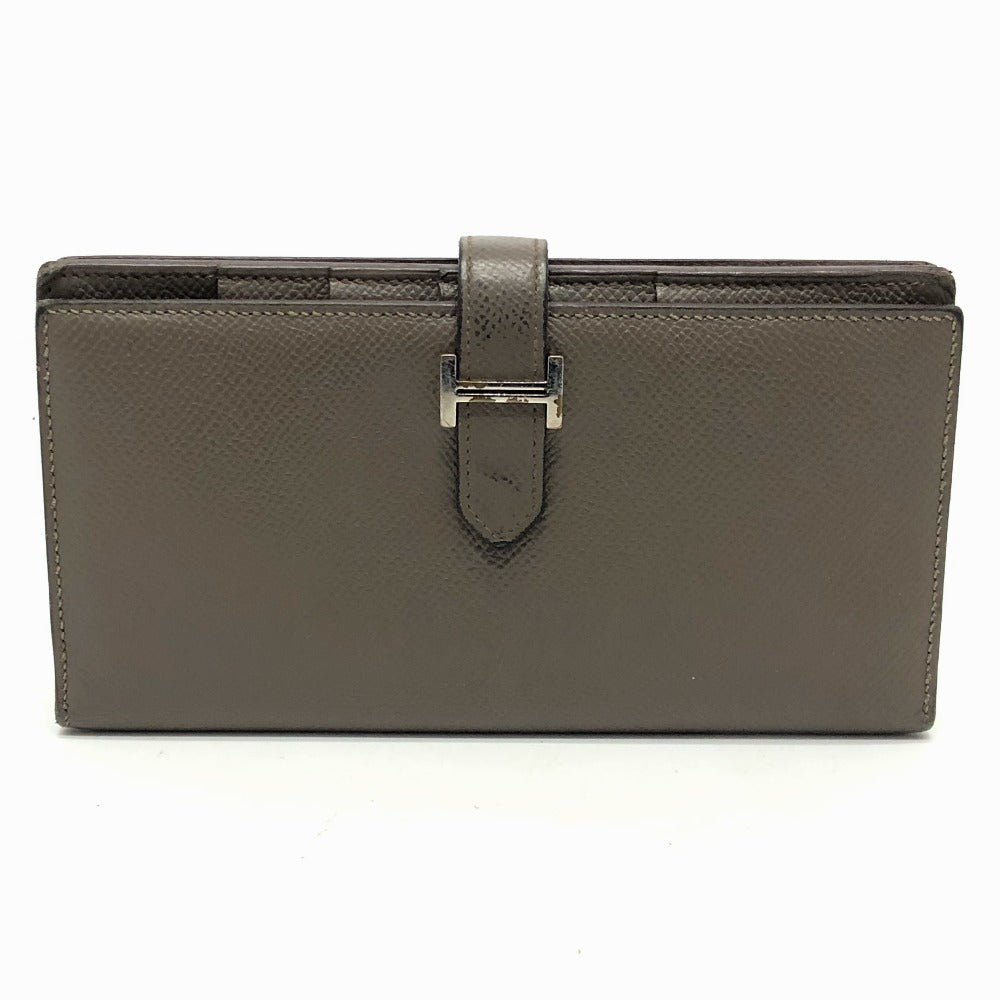 HERMES H金具 ベアンスフレ 2つ折り 長財布 ヴォーエプソン レディース エタン グレー系