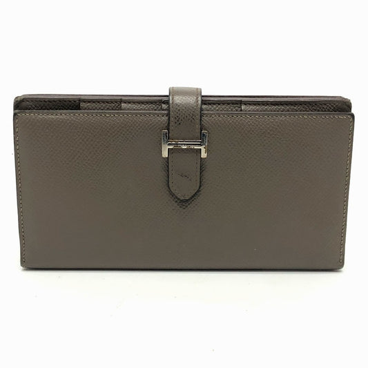 HERMES H hardware, Bearn soufflé bifold long wallet, Epsom leather, women's, Etain, gray