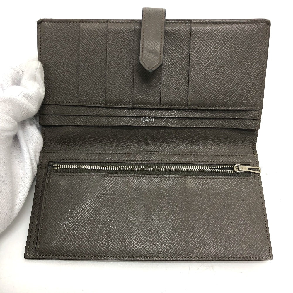 HERMES H金具 ベアンスフレ 2つ折り 長財布 ヴォーエプソン レディース エタン グレー系