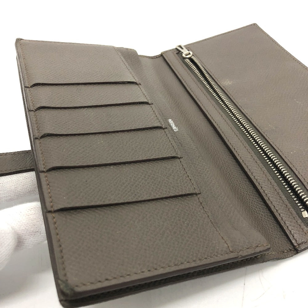 HERMES H金具 ベアンスフレ 2つ折り 長財布 ヴォーエプソン レディース エタン グレー系