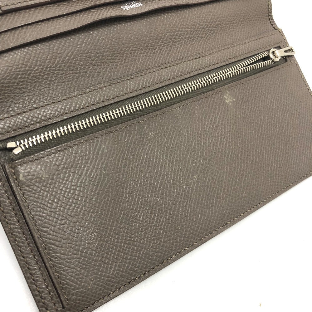 HERMES H金具 ベアンスフレ 2つ折り 長財布 ヴォーエプソン レディース エタン グレー系
