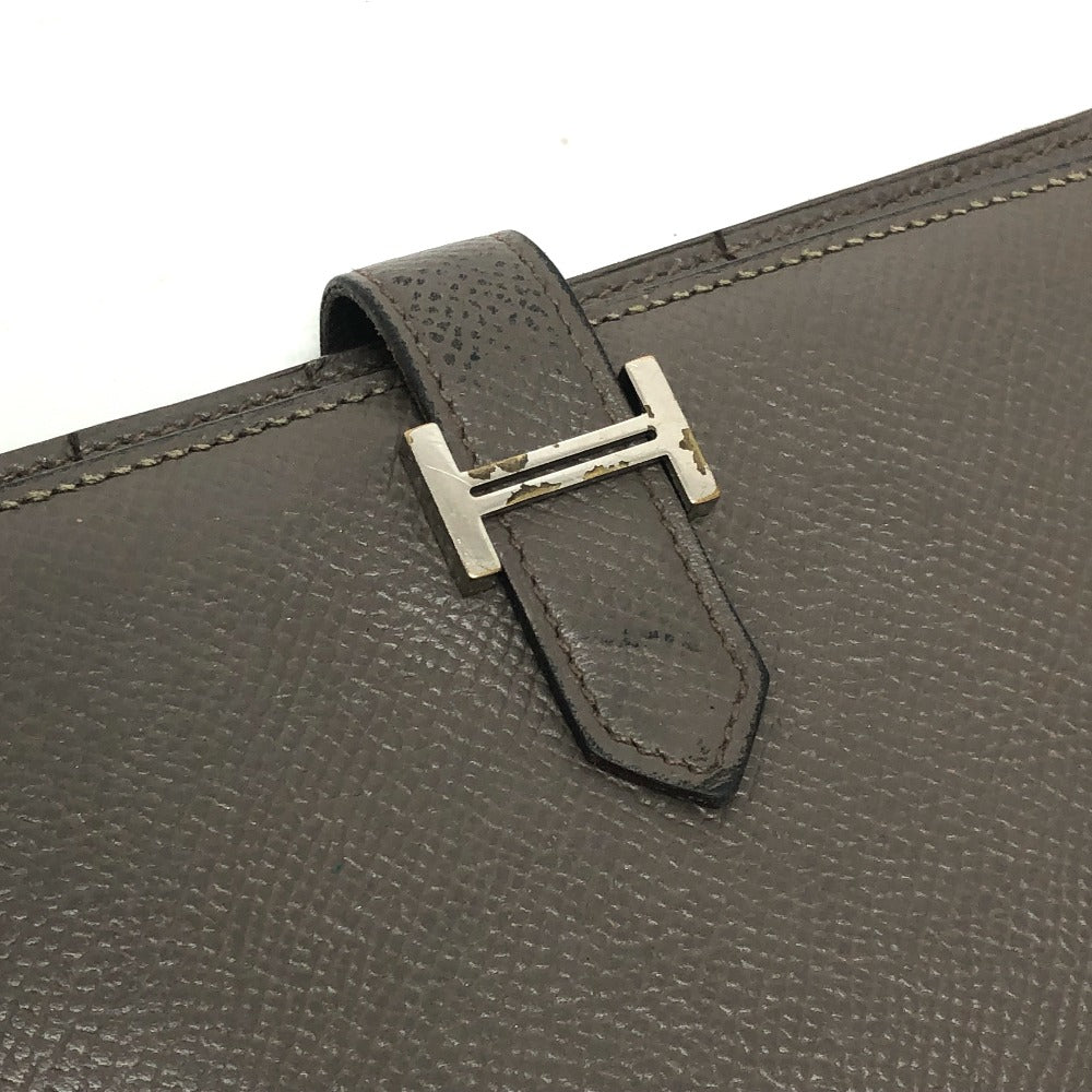 HERMES H金具 ベアンスフレ 2つ折り 長財布 ヴォーエプソン レディース エタン グレー系