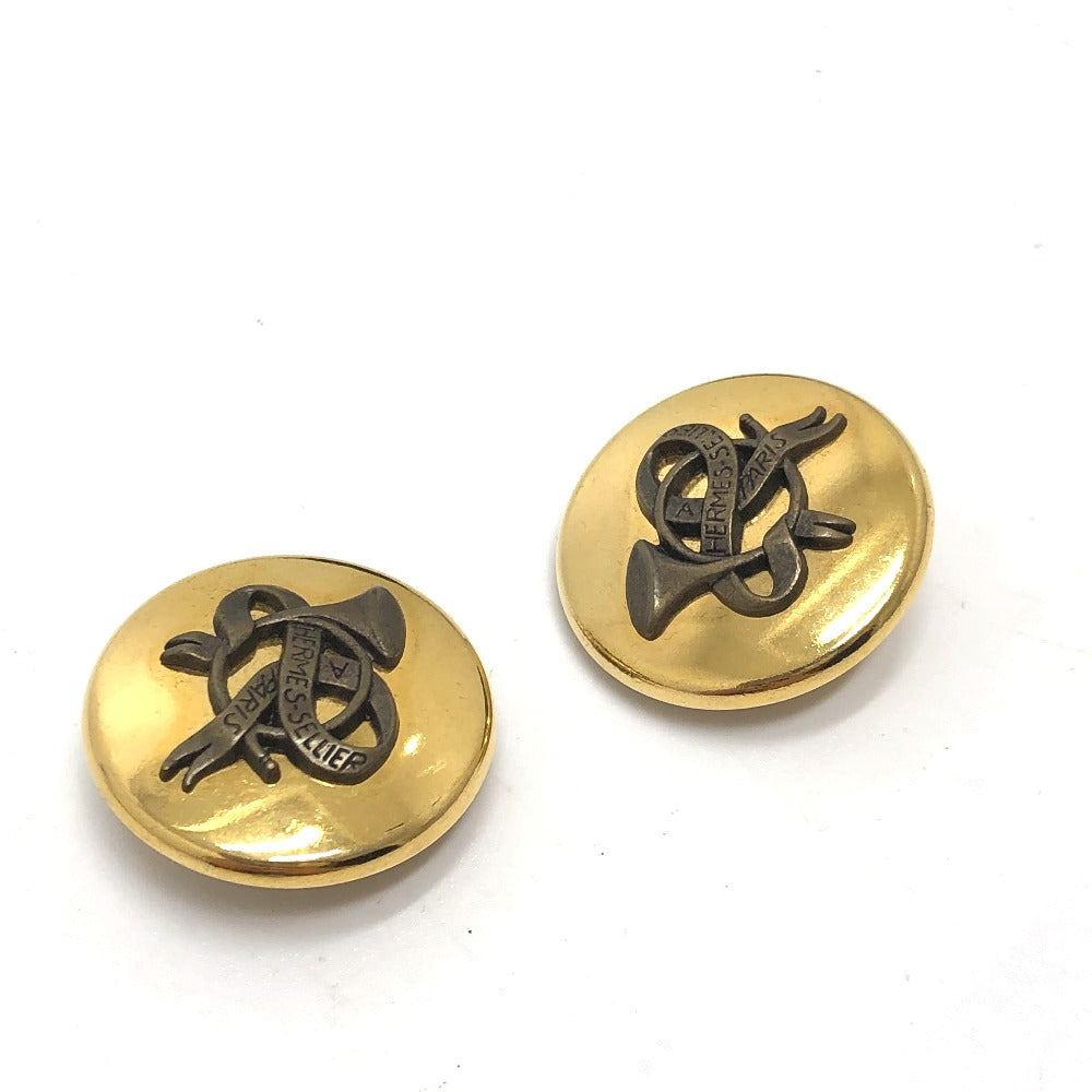 HERMES Round Horn Earrings GP Women's Gold