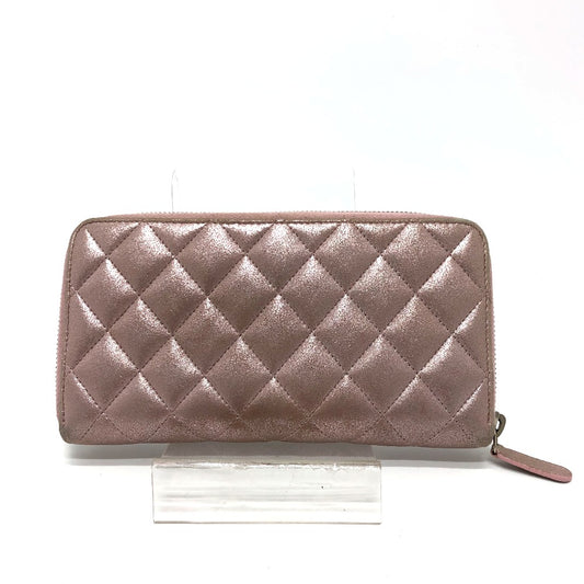 CHANEL A80003 ココマーク チェーンミー マトラッセ ラウンドファスナー 長財布 レザー レディース ピンク