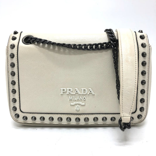 PRADA 1BD147 Logo Stud Chain Shoulder Bag, 2-Way Leather Shoulder Bag, Women's, White