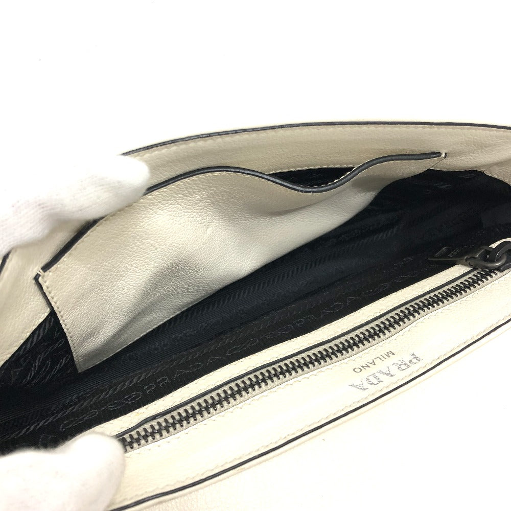 PRADA 1BD147 Logo Stud Chain Shoulder Bag, 2-Way Leather Shoulder Bag, Women's, White
