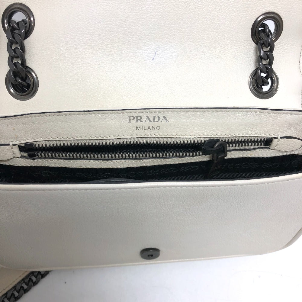 PRADA 1BD147 Logo Stud Chain Shoulder Bag, 2-Way Leather Shoulder Bag, Women's, White