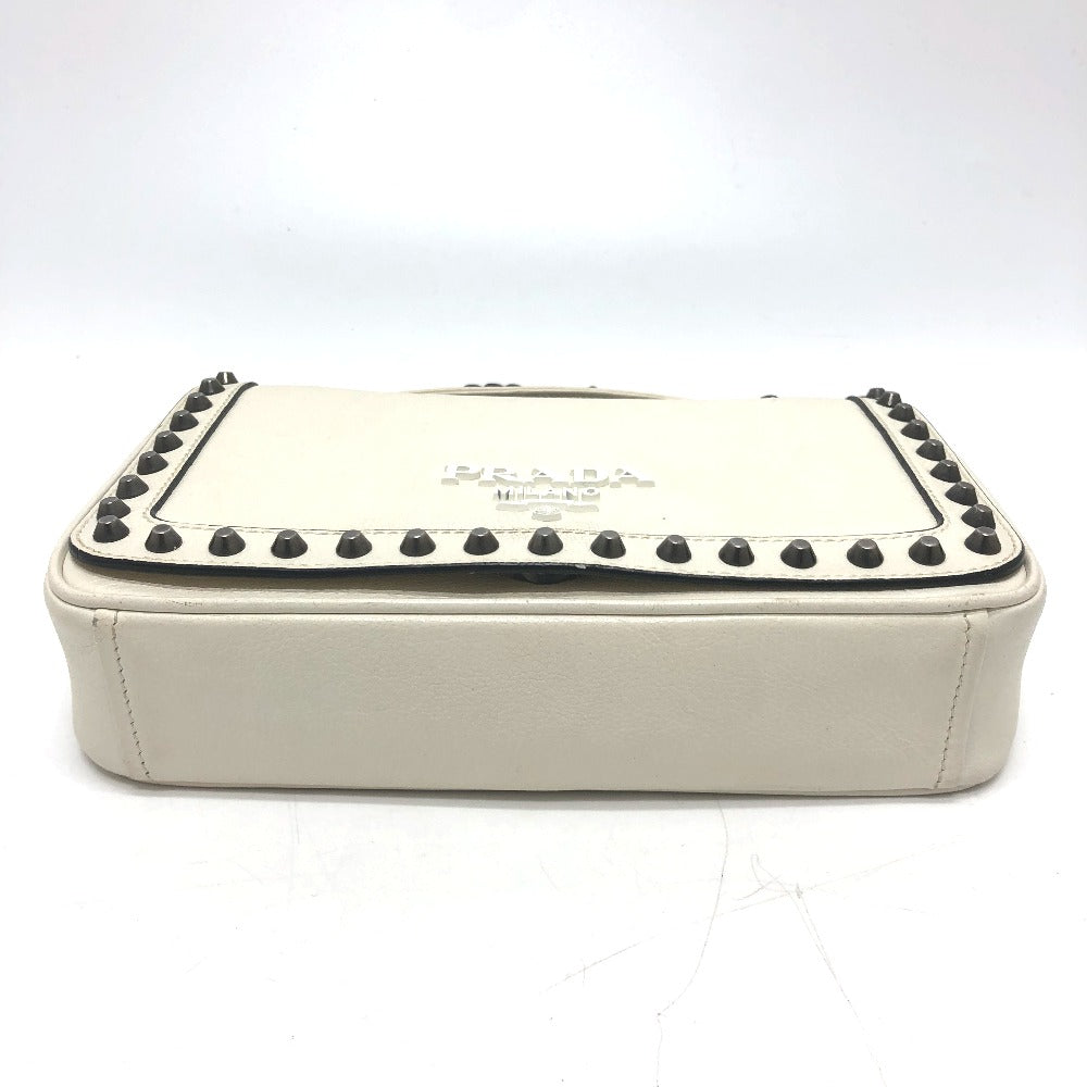 PRADA 1BD147 Logo Stud Chain Shoulder Bag, 2-Way Leather Shoulder Bag, Women's, White