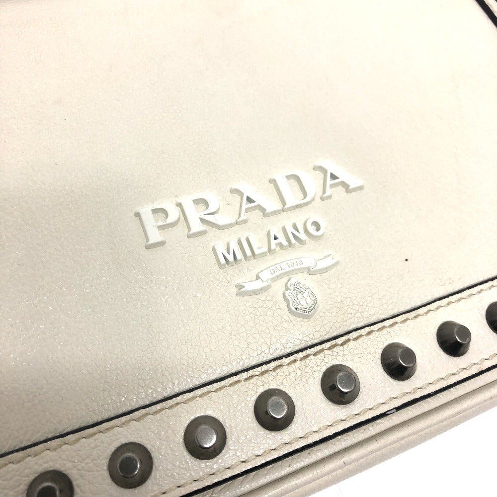 PRADA 1BD147 Logo Stud Chain Shoulder Bag, 2-Way Leather Shoulder Bag, Women's, White