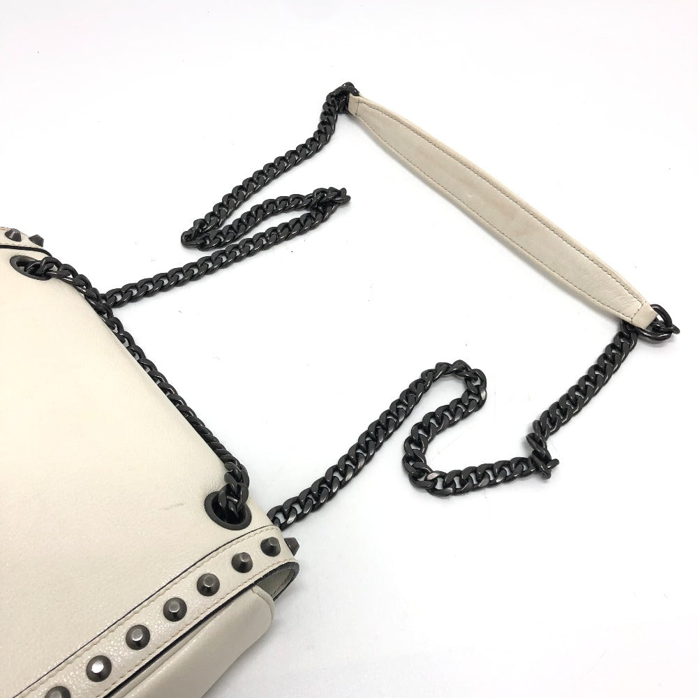 PRADA 1BD147 Logo Stud Chain Shoulder Bag, 2-Way Leather Shoulder Bag, Women's, White