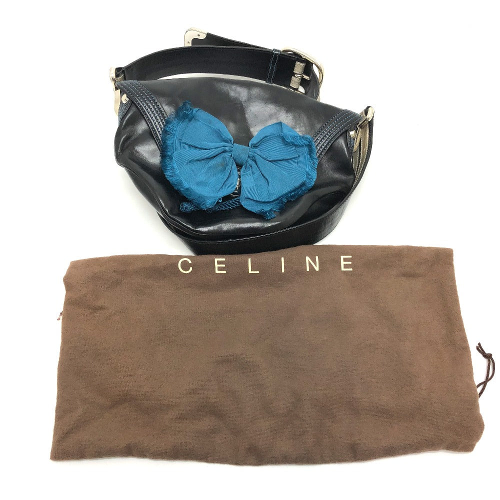 CELINE 115/130 リボン 斜め掛け カバン ショルダーバッグ レザー レディース ブラック