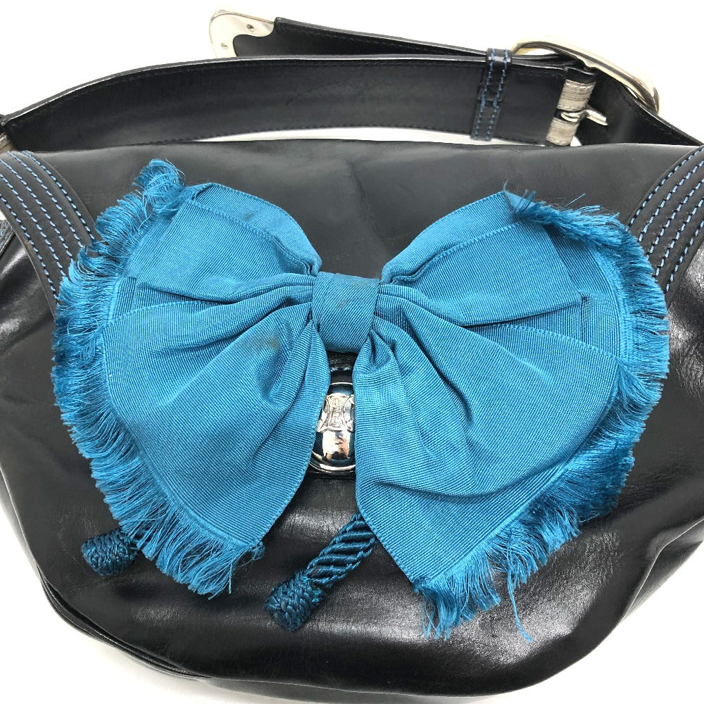 CELINE 115/130 リボン 斜め掛け カバン ショルダーバッグ レザー レディース ブラック