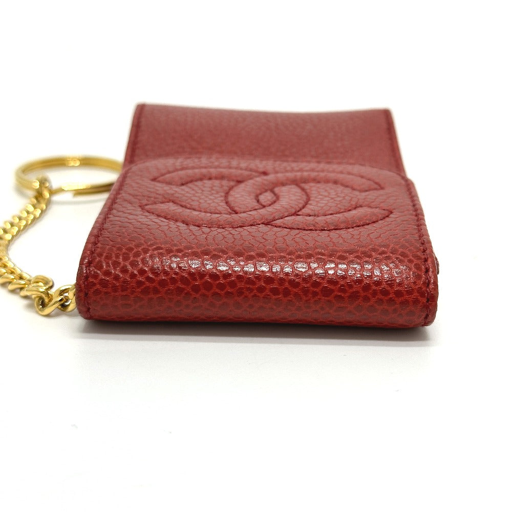 CHANEL CC ココマーク ミニ ポーチ シガレットケース キャビアスキン レディース レッド