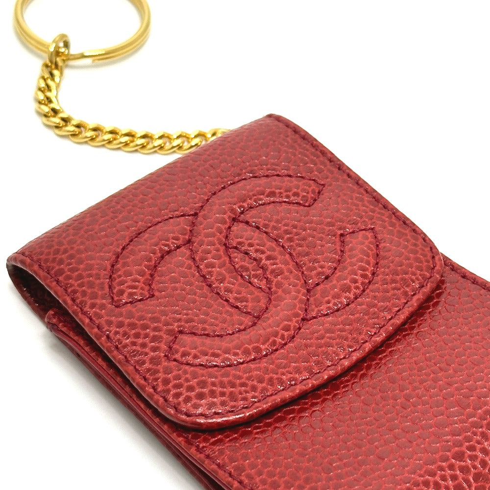 CHANEL CC ココマーク ミニ ポーチ シガレットケース キャビアスキン レディース レッド