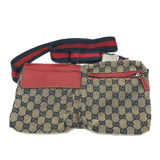 GUCCI 28566 GG/Logo Body Bag/Waist Bag in GG Canvas/Leather, Men's, Red