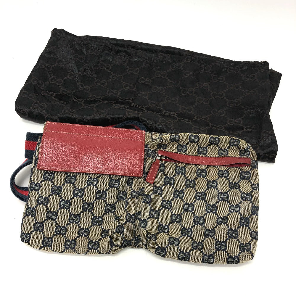 GUCCI 28566 GG/Logo Body Bag/Waist Bag in GG Canvas/Leather, Men's, Red