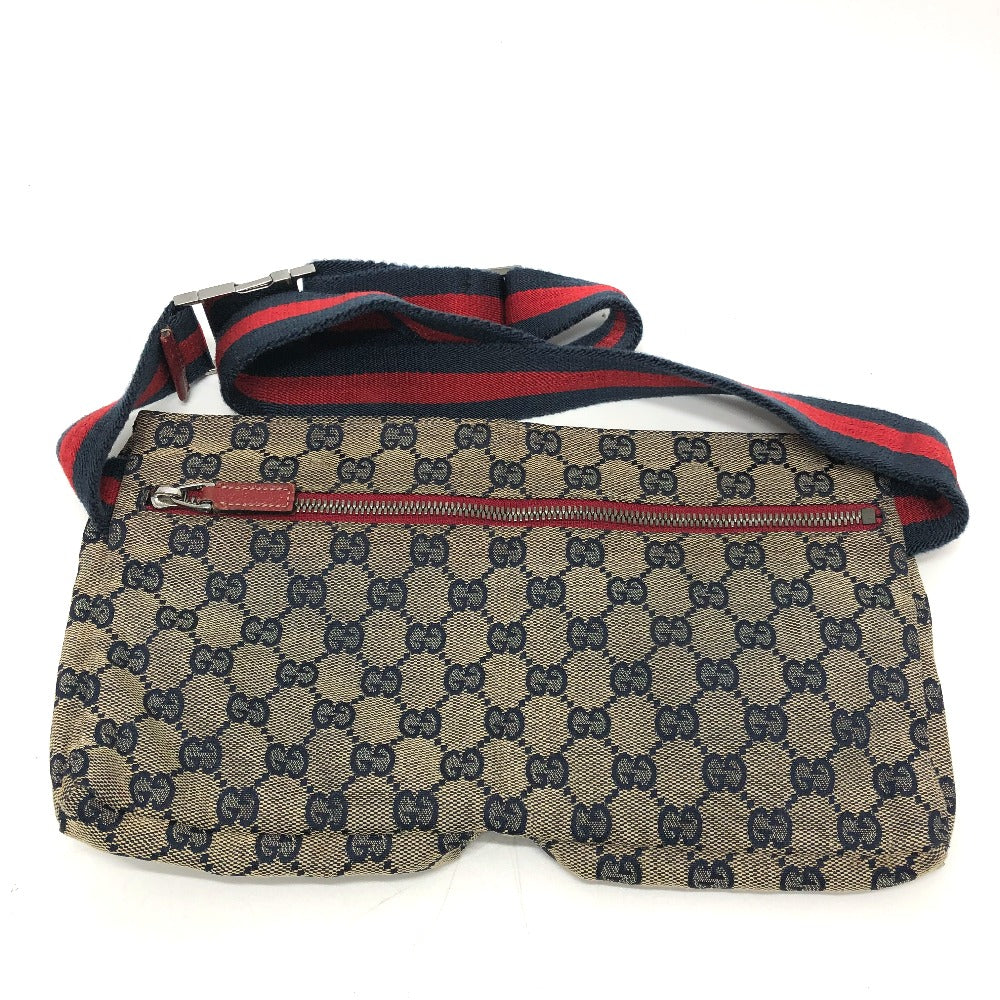 GUCCI 28566 GG/Logo Body Bag/Waist Bag in GG Canvas/Leather, Men's, Red