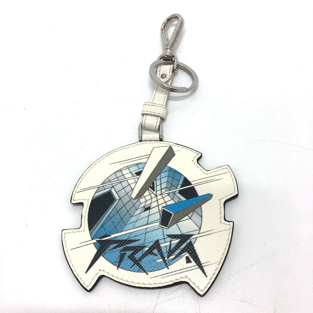 PRADA 2TL296 Key/Key Ring Charm Fashion Accessory Keychain Saffiano Leather Women's White