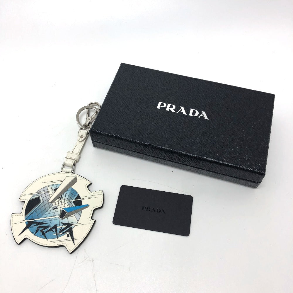 PRADA 2TL296 Key/Key Ring Charm Fashion Accessory Keychain Saffiano Leather Women's White