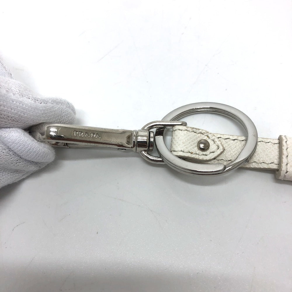 PRADA 2TL296 Key/Key Ring Charm Fashion Accessory Keychain Saffiano Leather Women's White