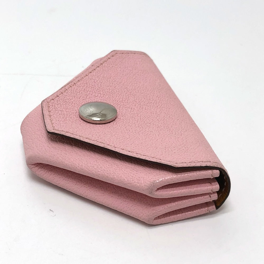HERMES Levain Quatre Coin Purse Chevre Women's Rose Sakura/Caramel Pink