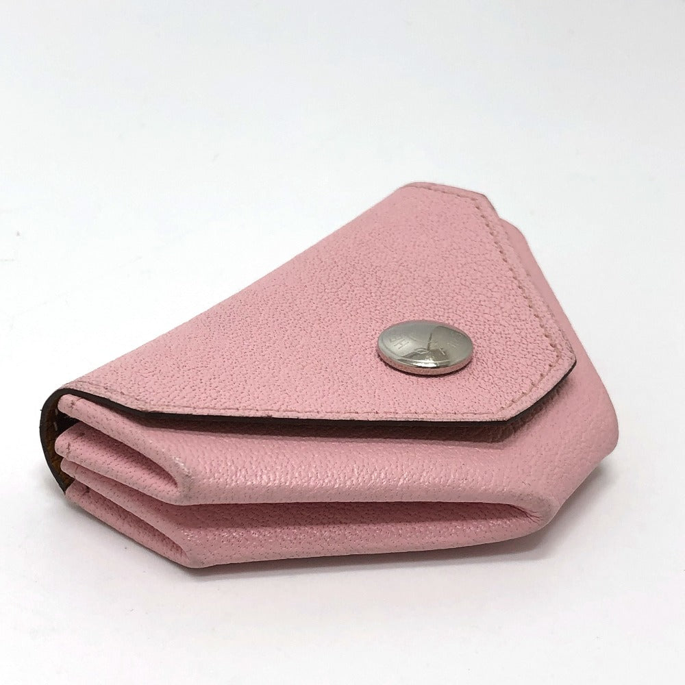 HERMES Levain Quatre Coin Purse Chevre Women's Rose Sakura/Caramel Pink