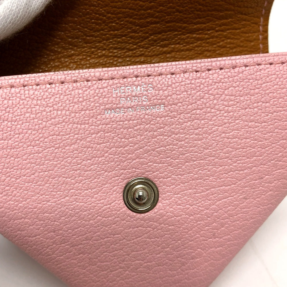 HERMES Levain Quatre Coin Purse Chevre Women's Rose Sakura/Caramel Pink