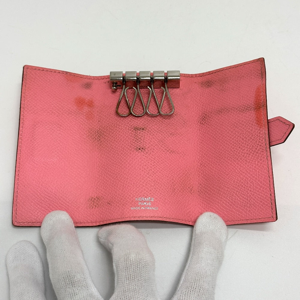 HERMES H金具 ベアン 4連 キーケース ヴォーエプソン レディース ローズコンフェティ ピンク