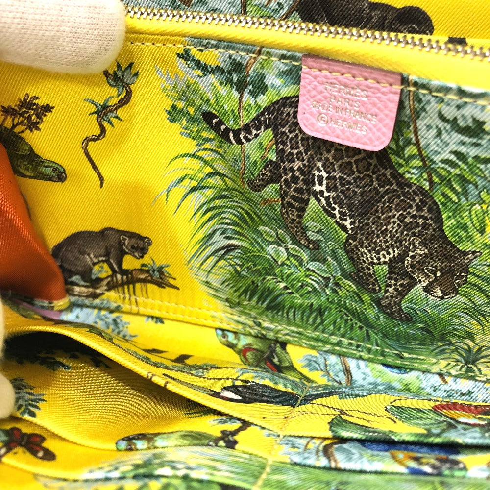 HERMES 総柄 アザップロング シルクイン ラウンドファスナー/サイフ 長財布 ヴォーエプソン レディース モーヴシルベスト ピンク系