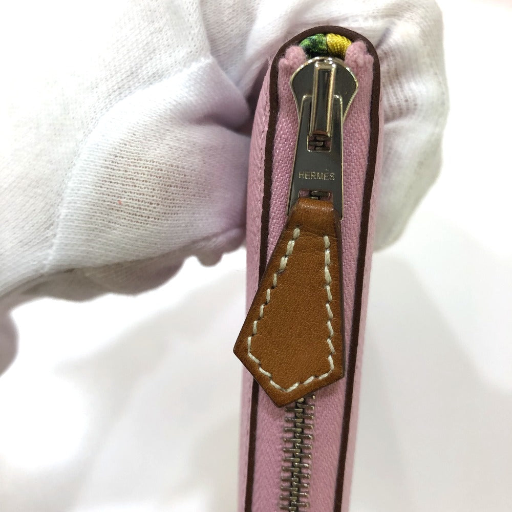 HERMES 総柄 アザップロング シルクイン ラウンドファスナー/サイフ 長財布 ヴォーエプソン レディース モーヴシルベスト ピンク系