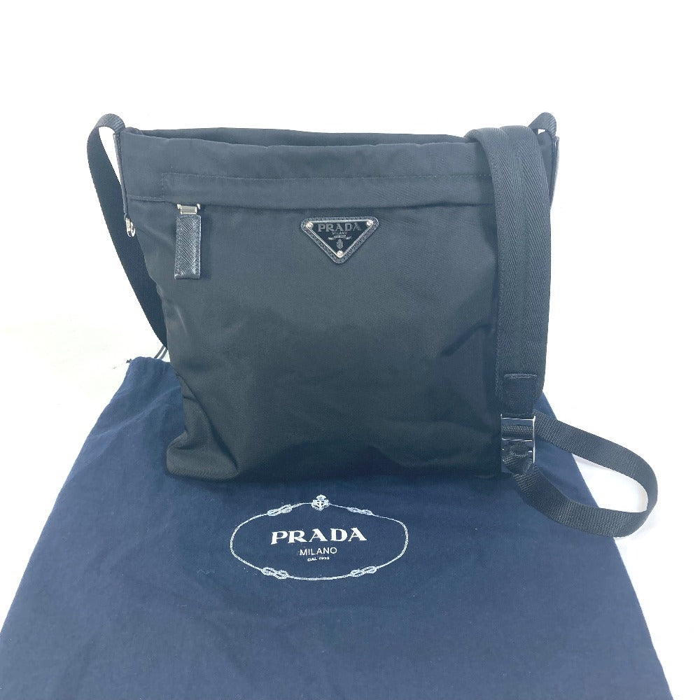 PRADA 2VH055 Logo Plate Triangle Logo Crossbody Shoulder Bag Nylon Men's Black