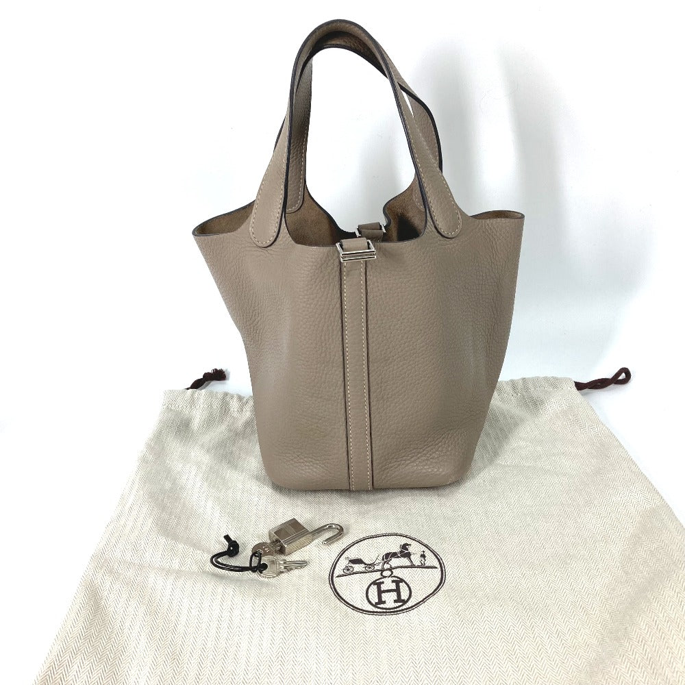 HERMES Picotin Lock PM 18 Tote Bag/Handbag in Taurillon Clemence Leather, Tourtiere Gray, for Women