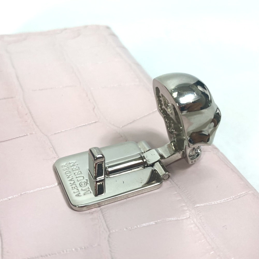 Alexander Wang Rhinestone Skull Crocodile Embossed Leather Long Wallet, Pink