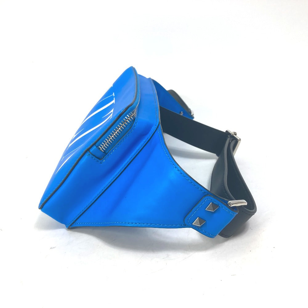 VALENTINO TY0B0719 VLTN Logo Body Bag, Crossbody Shoulder Bag, Waist Bag, Leather, Men's, Blue