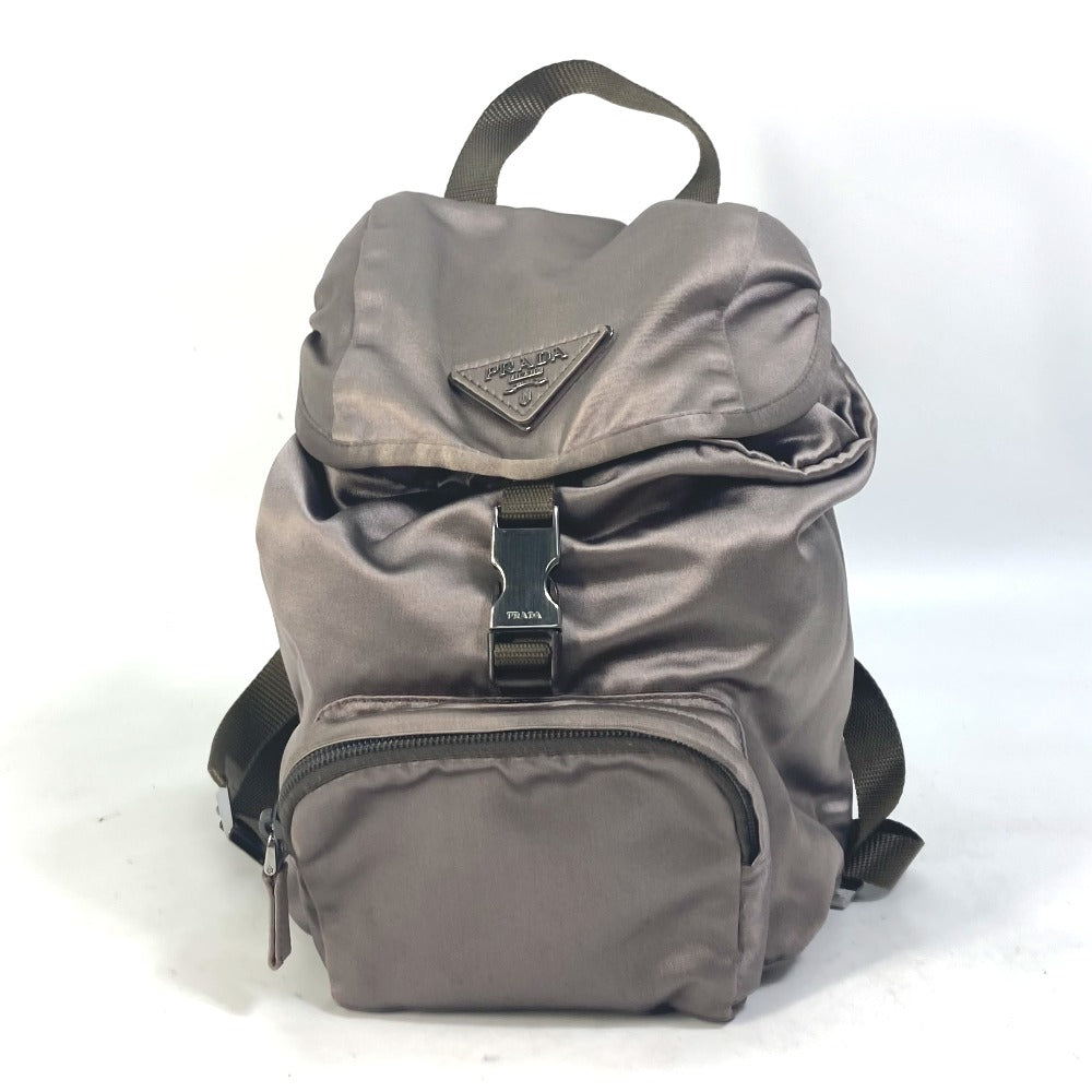 PRADA logo plate triangle logo triangle logo plate backpack bag rucksack women's satin brown