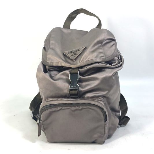 PRADA logo plate triangle logo triangle logo plate backpack bag rucksack women's satin brown