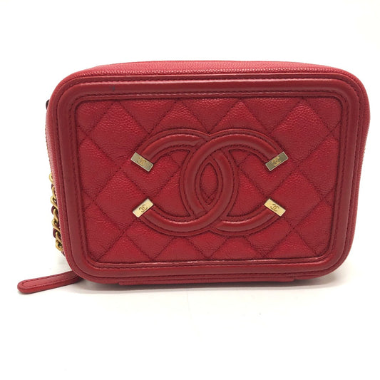 CHANEL A84452 CC フィリグリー マトラッセ チェーン ミニ ショルダーバッグ キャビアスキン レディース レッド