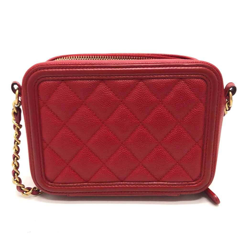 CHANEL A84452 CC フィリグリー マトラッセ チェーン ミニ ショルダーバッグ キャビアスキン レディース レッド