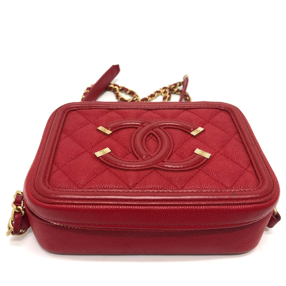 CHANEL A84452 CC フィリグリー マトラッセ チェーン ミニ ショルダーバッグ キャビアスキン レディース レッド