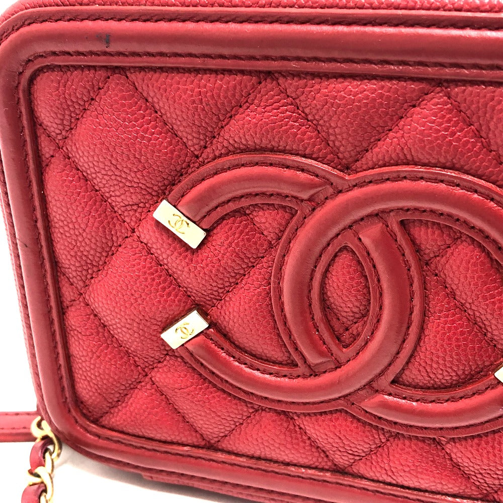 CHANEL A84452 CC フィリグリー マトラッセ チェーン ミニ ショルダーバッグ キャビアスキン レディース レッド