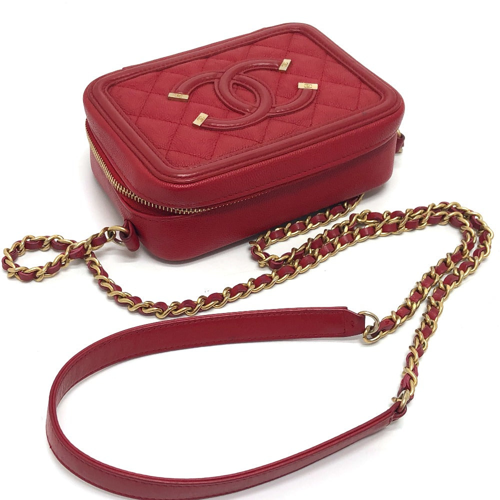 CHANEL A84452 CC フィリグリー マトラッセ チェーン ミニ ショルダーバッグ キャビアスキン レディース レッド